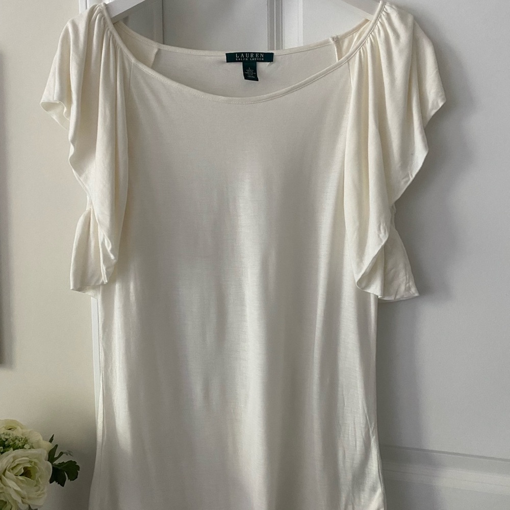 NWOT Lauren Ralph Lauren Afrodille Ruffle Sleeve Jersey T-Shirt, size L